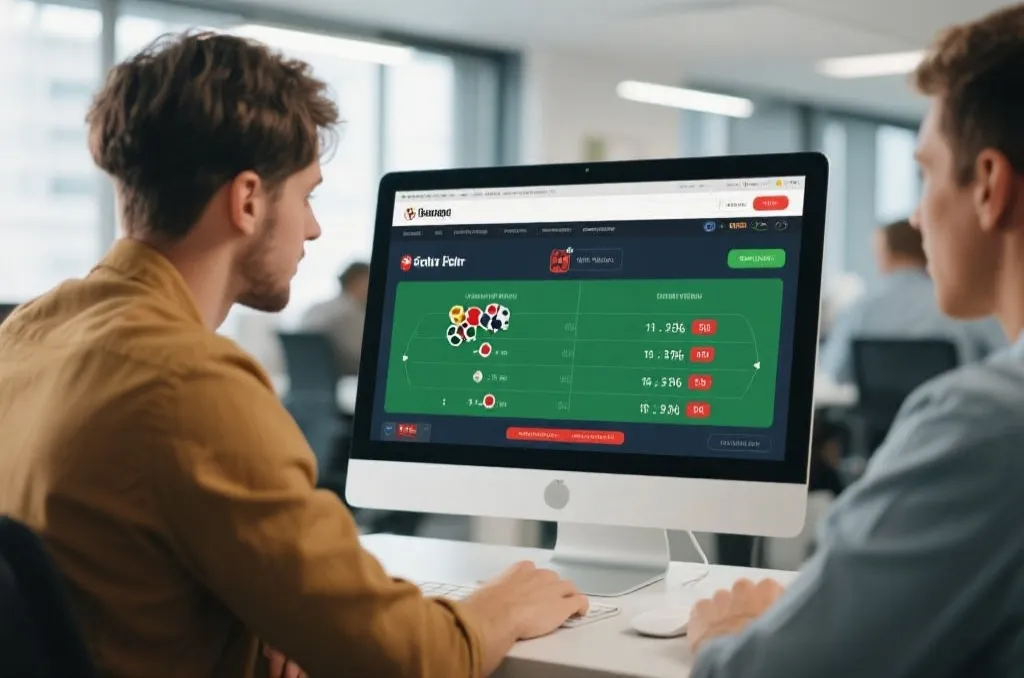 用户在电脑前对比博彩平台信息